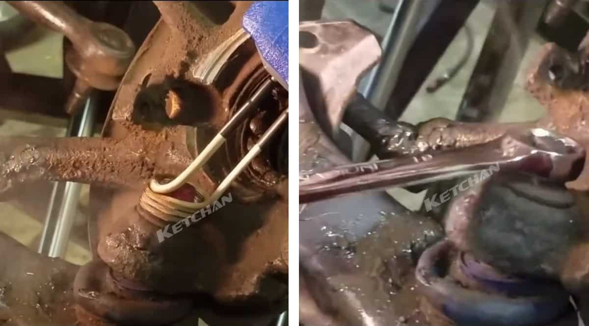 Rusty screws loosen after induction heating